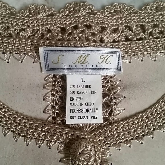 Vintage Patchwork Leather & Crochet Jacket Oatmeal Color M/L - Picture 6 of 9